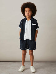 9-13 yrs Velour Colour-Block Shirt Blue Multi | Children & Baby