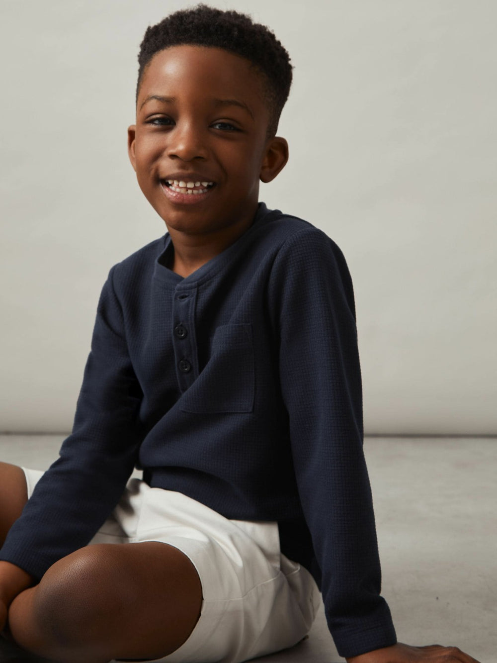 3-9 yrs Cotton-Blend Waffle Henley T-Shirt Navy | Children & Baby