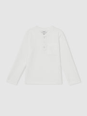 9-13 yrs Cotton-Blend Waffle Henley T-Shirt White | Children & Baby