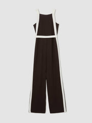 Colourblock Wide Leg Belted Jumpsuit Chocolate/Cream | Women