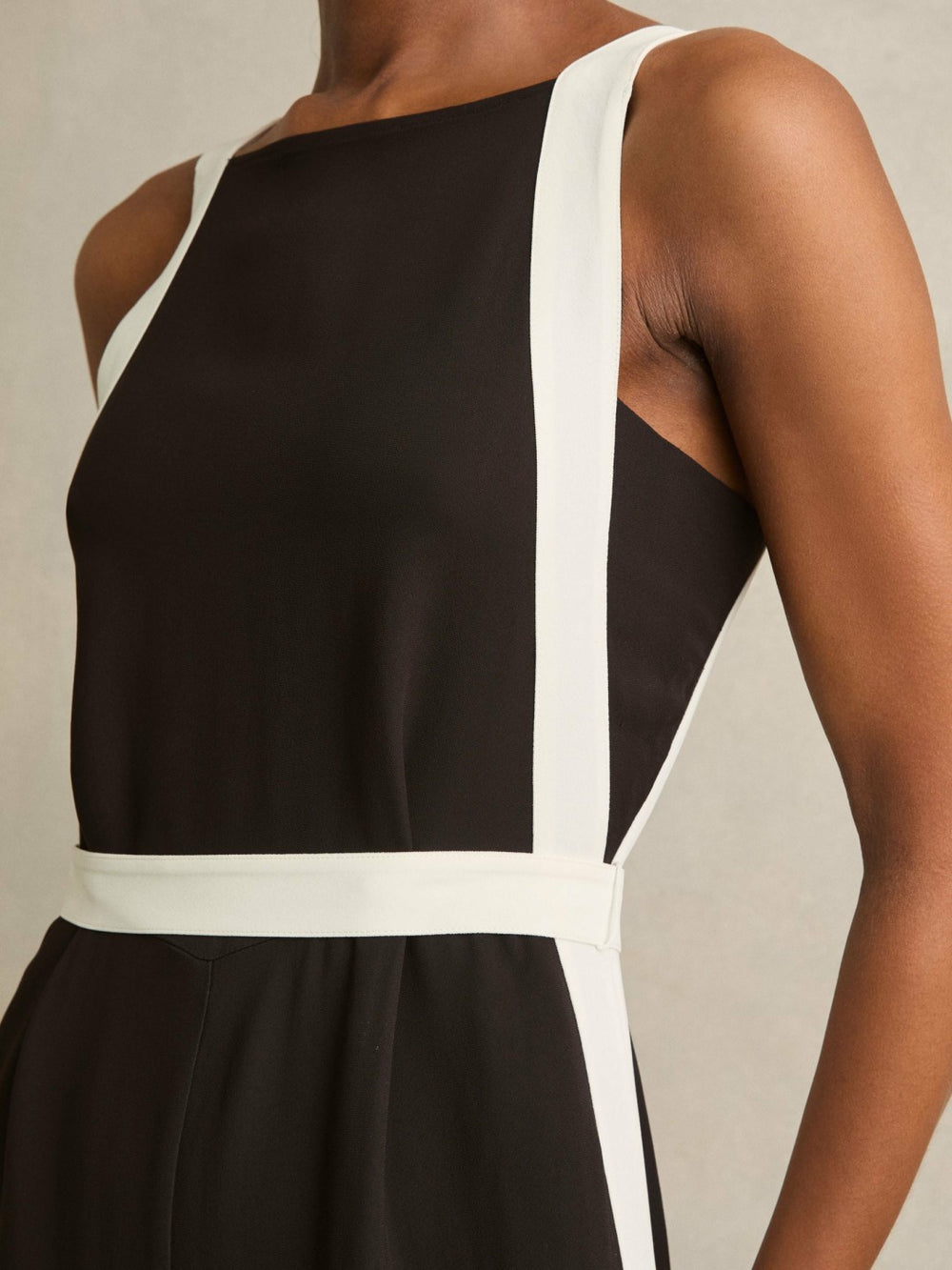 Colourblock Wide Leg Belted Jumpsuit Chocolate/Cream | Women