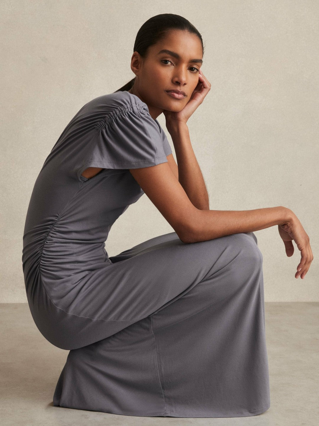 Modal Blend Ruched Jersey Dress Grey | Women