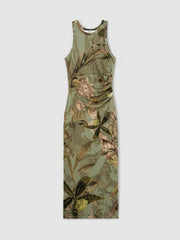 | NYBG Floral Ruched Jersey Dress Khaki | Women