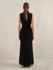 Sheer Ruched Maxi Dress Black | Women