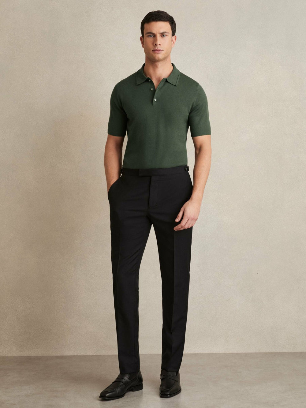 Merino Wool Short-Sleeve Polo Shirt Kale Green | Men
