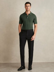Merino Wool Short-Sleeve Polo Shirt Kale Green | Men