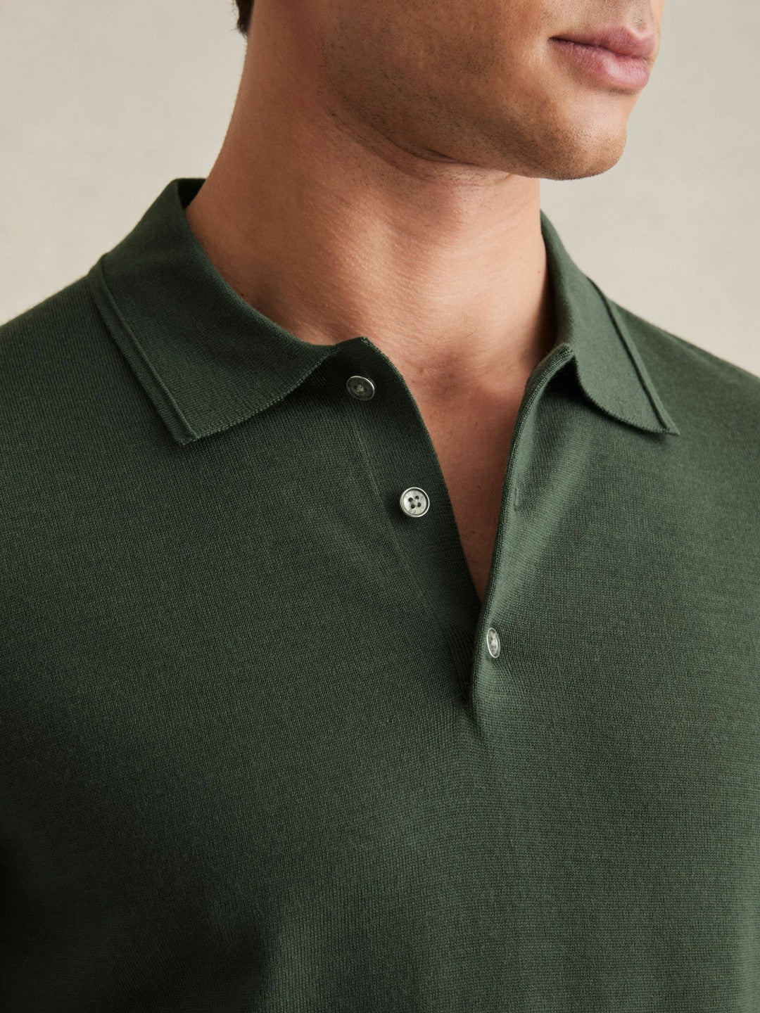 Merino Wool Short-Sleeve Polo Shirt Kale Green | Men