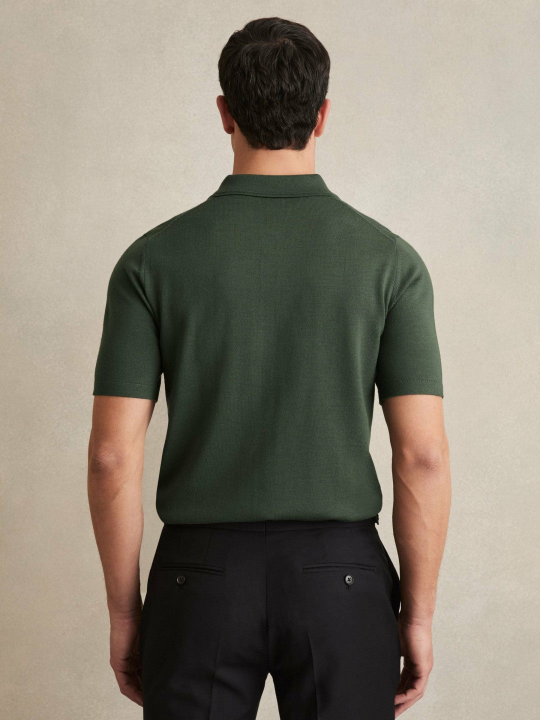 Merino Wool Short-Sleeve Polo Shirt Kale Green | Men