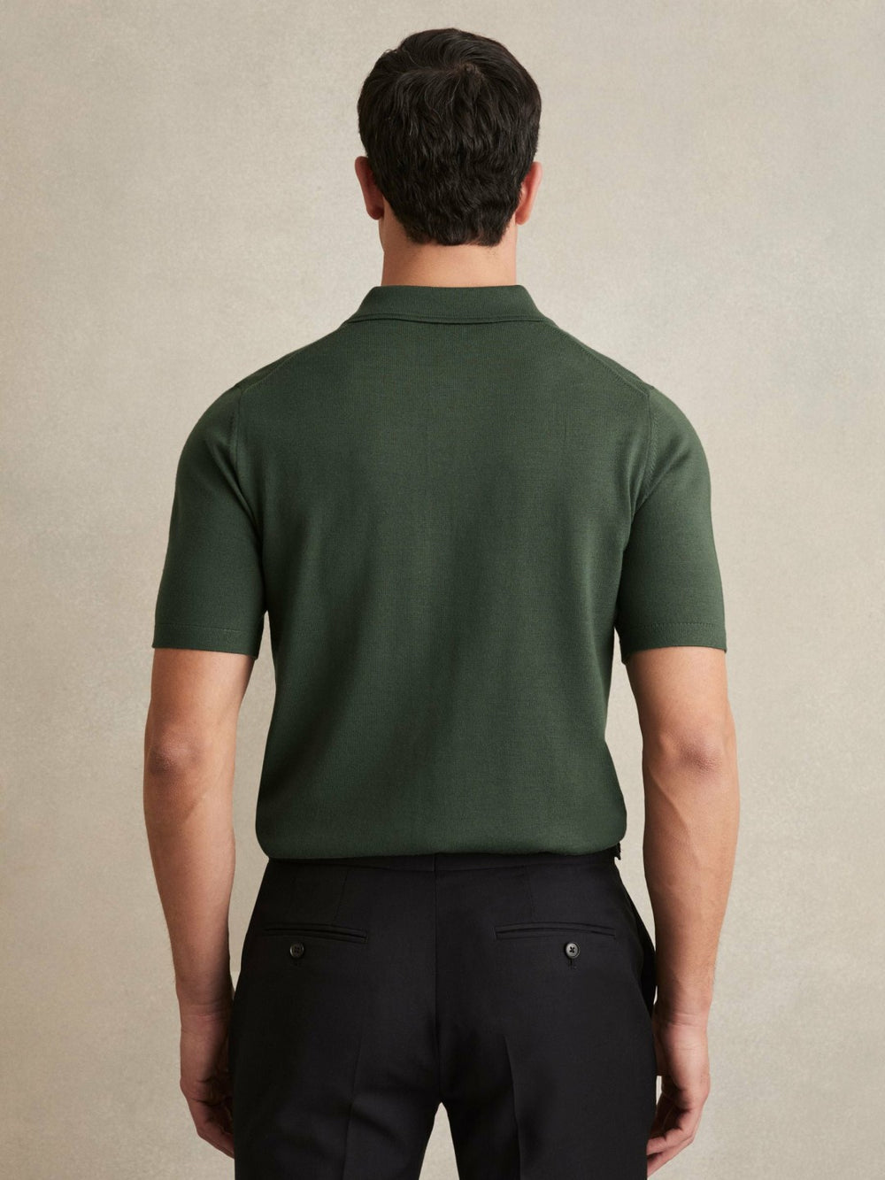Merino Wool Short-Sleeve Polo Shirt Kale Green | Men