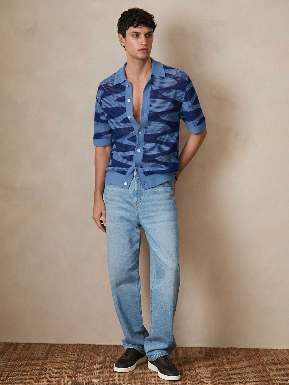 | Ché Wave Crochet Shirt Blue | Men