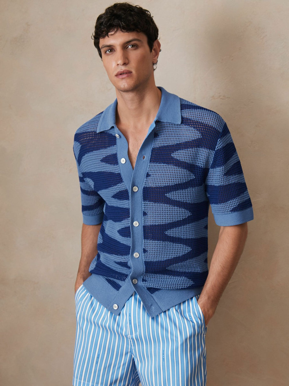 | Ché Wave Crochet Shirt Blue | Men