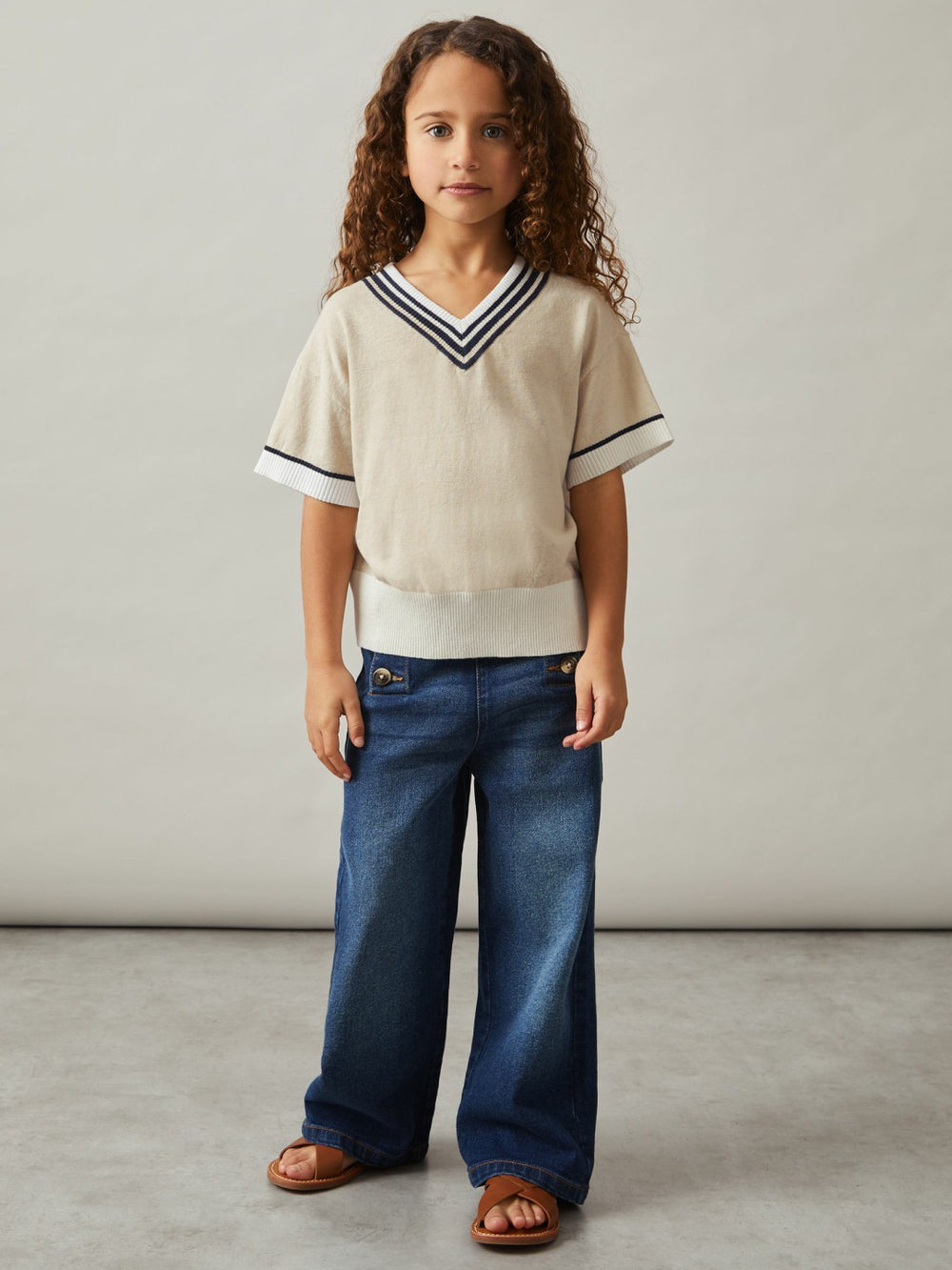4-9 yrs Cotton-Linen Knit V-Neck Cricket Top Neutral | Children & Baby