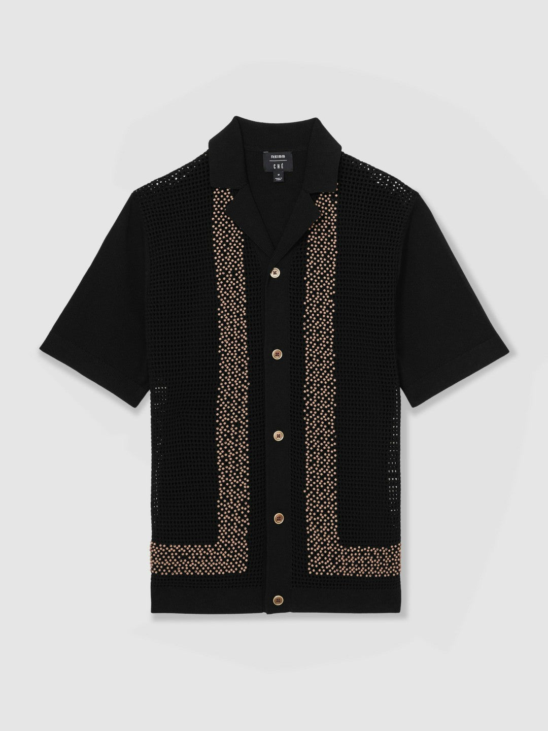 | Ché Beaded Crochet Shirt Black | Men