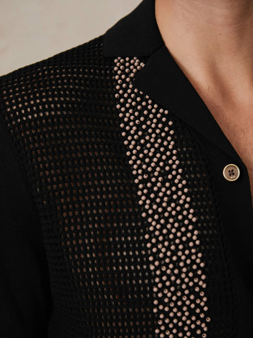 | Ché Beaded Crochet Shirt Black | Men
