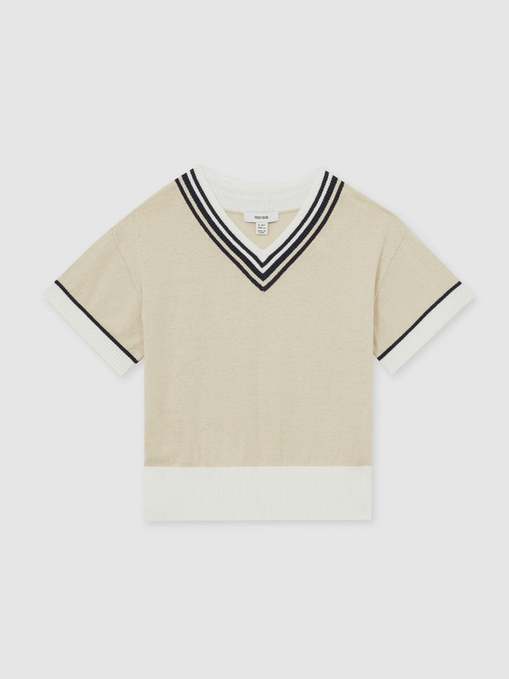 13-14 yrs Cotton-Linen Knit V-Neck Cricket Top Neutral | Children & Baby