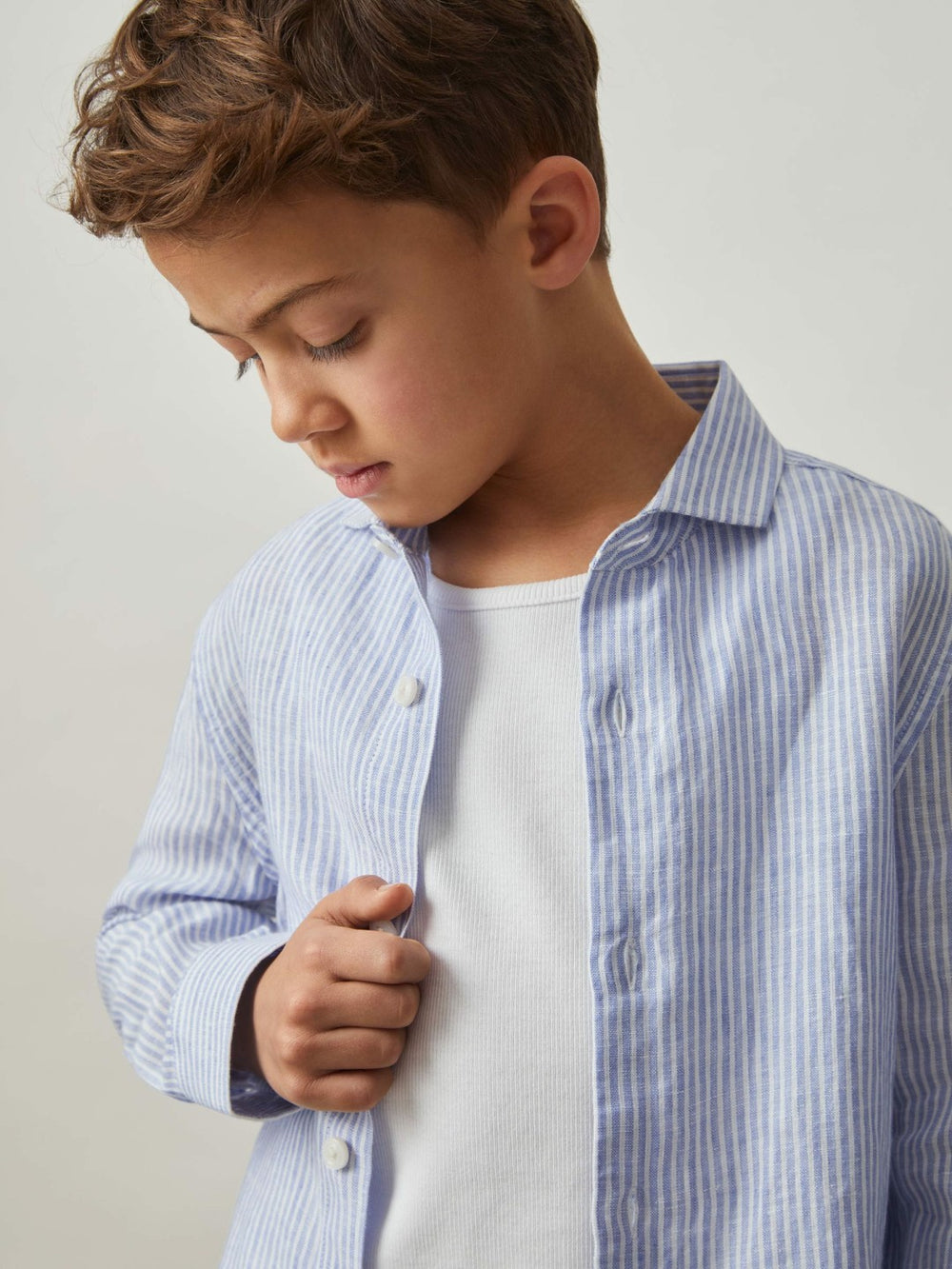 13-14 yrs Linen Cutaway Collar Shirt Blue/White Stripe | Children & Baby