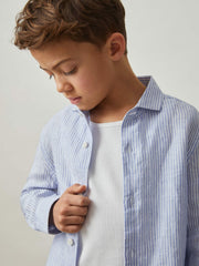 13-14 yrs Linen Cutaway Collar Shirt Blue/White Stripe | Children & Baby