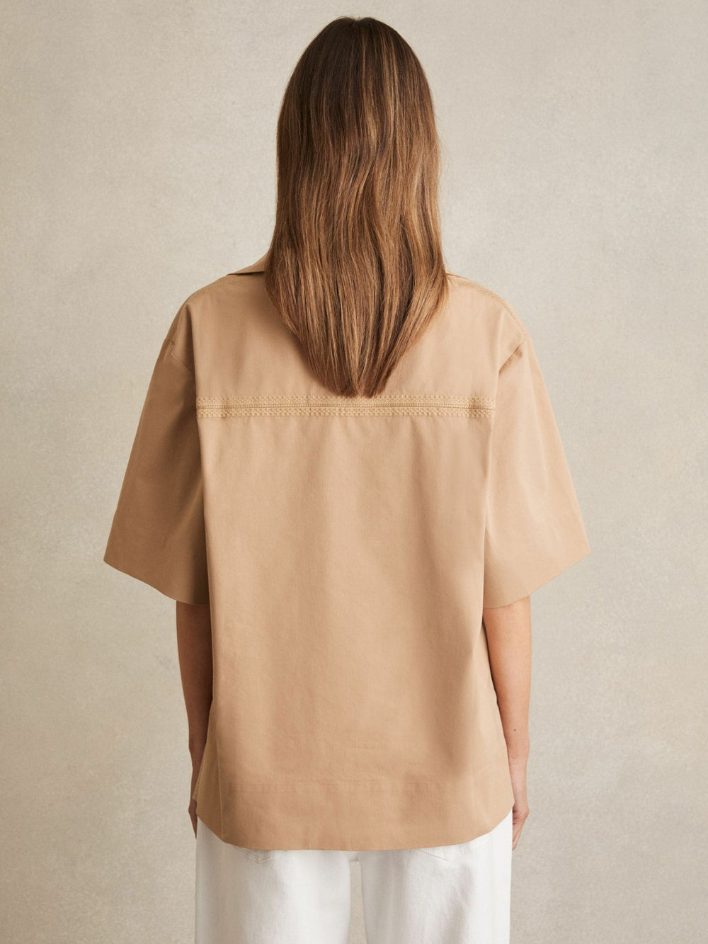 Cotton Blend Craft Stitch Collared Top Camel | Women