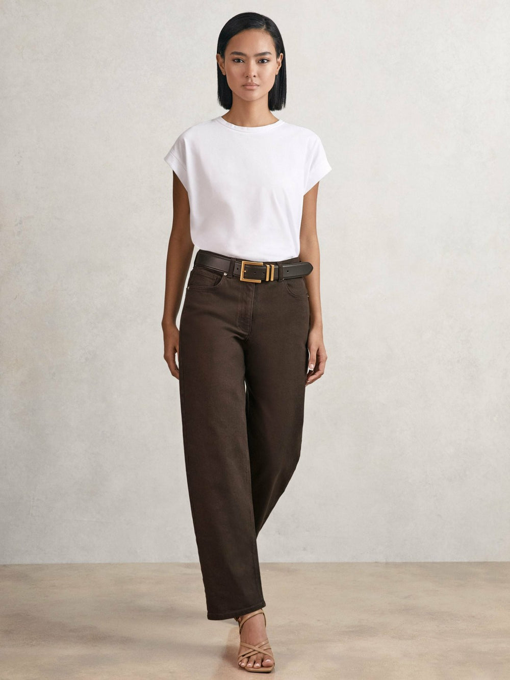 Petite Mid-Rise Straight-Leg Jeans Chocolate | Women