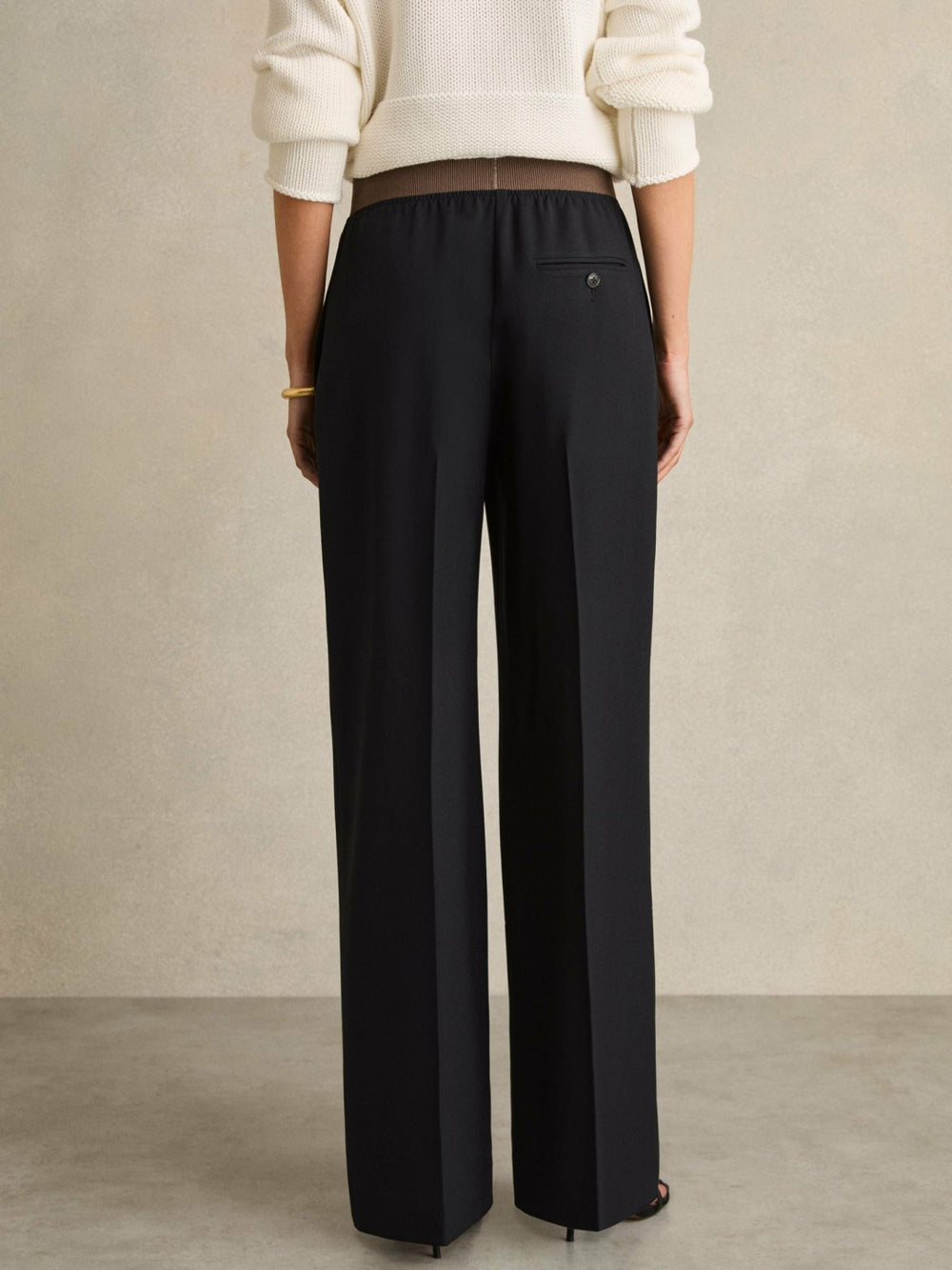 Petite Wide-Leg Elasticated-Waist Trousers Navy | Women