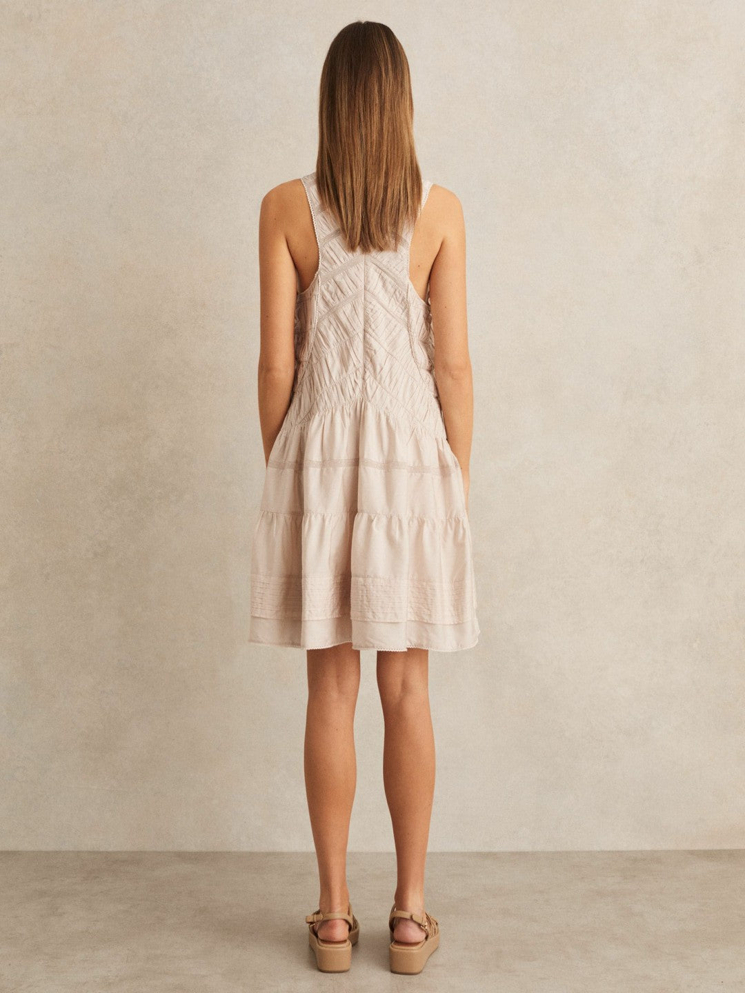 Shirred Ruffle Hem Mini Dress Neutral | Women