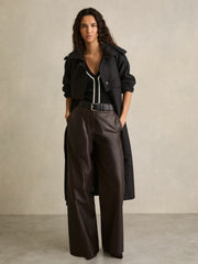 Petite Leather Wide Leg Trousers Chocolate | Women