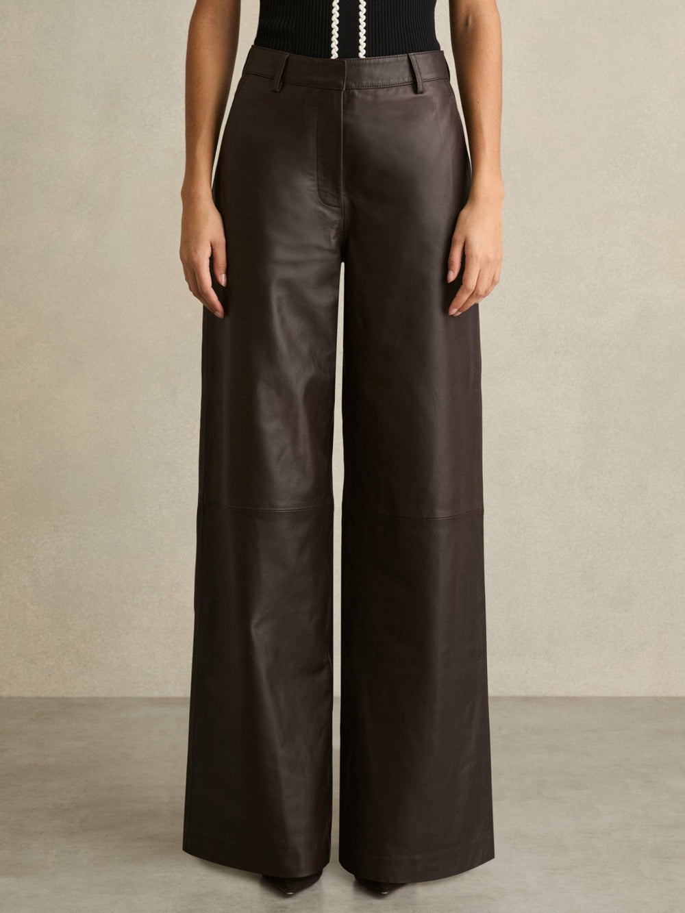 Petite Leather Wide Leg Trousers Chocolate | Women