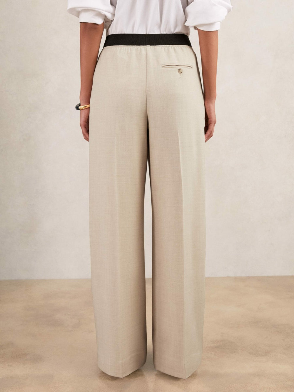 Petite Wide-Leg Elasticated-Waist Trousers Neutral | Women