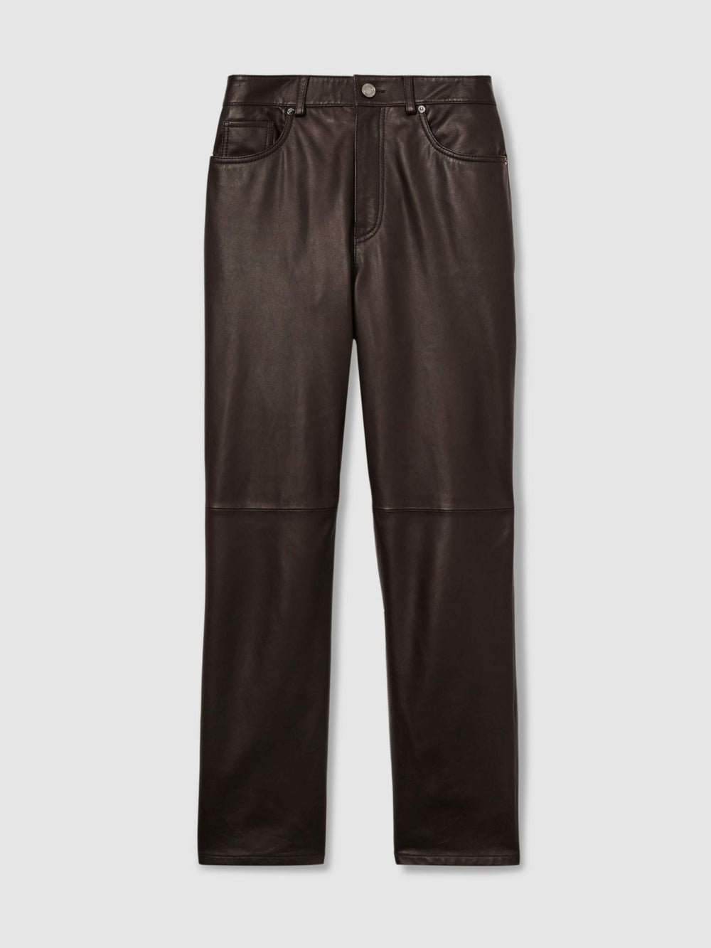 Petite Leather Slim-Leg Trousers Chocolate | Women