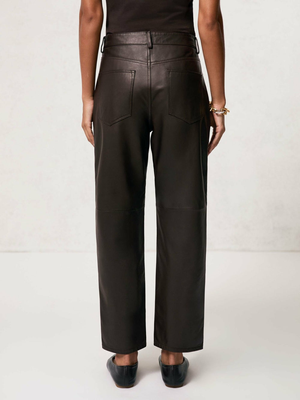 Petite Leather Slim-Leg Trousers Chocolate | Women