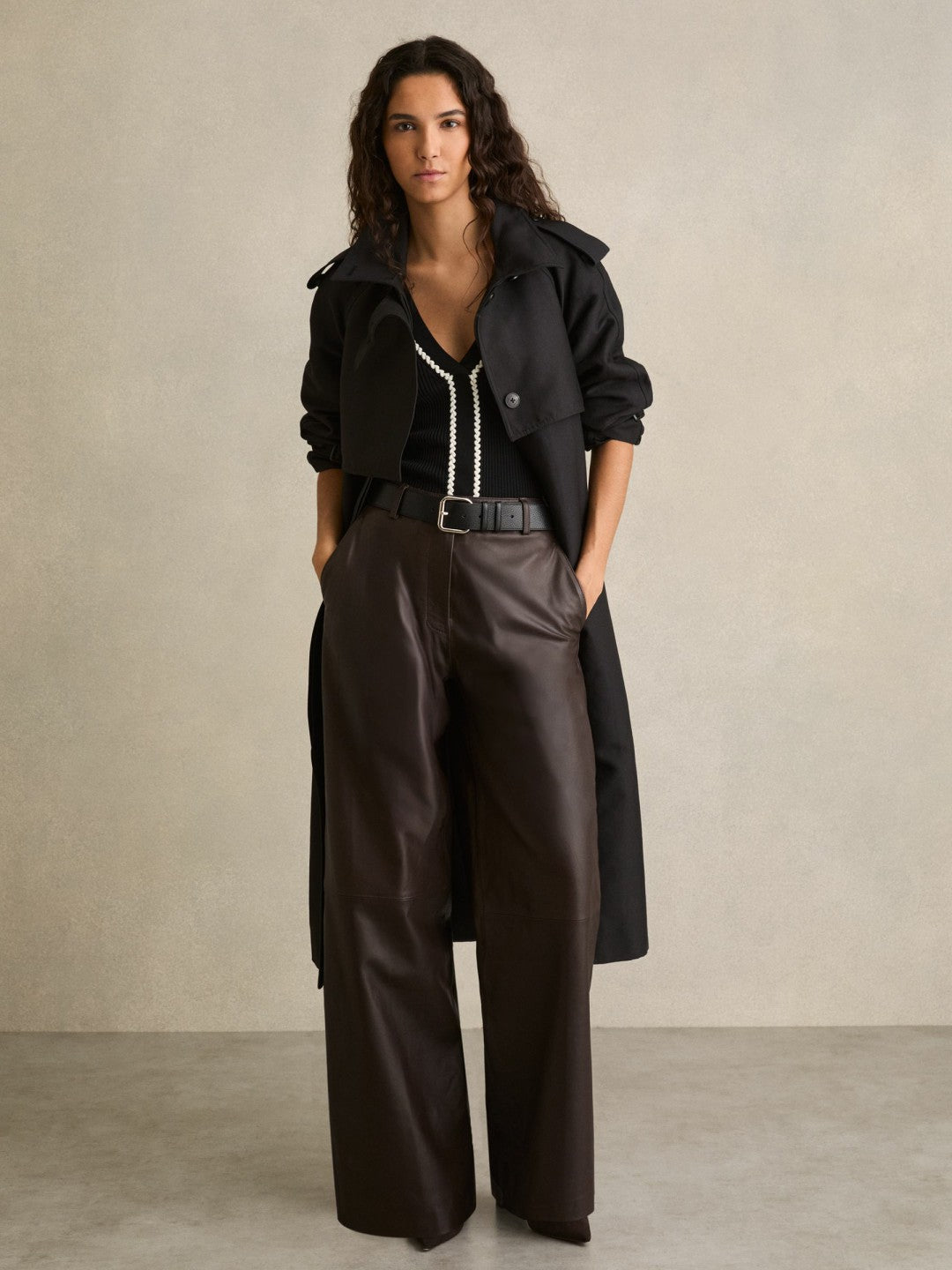 Leather Wide Leg Trousers Chocolate | Women
