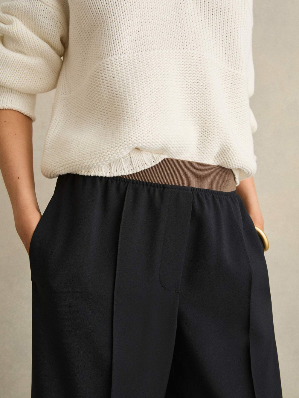 Wide-Leg Elasticated-Waist Trousers Navy | Women