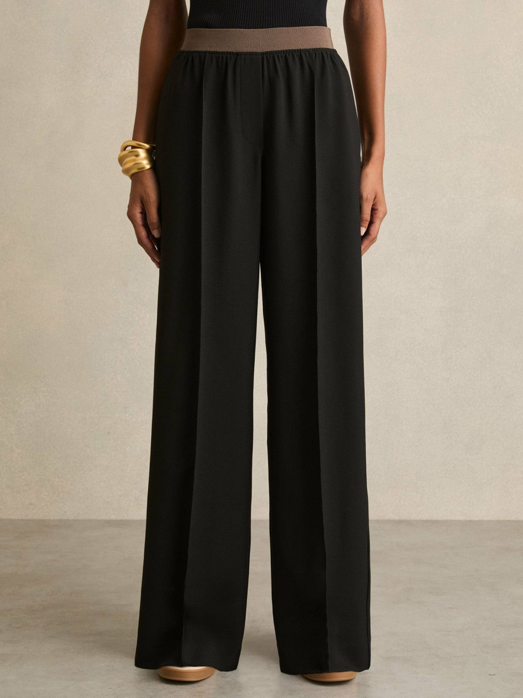 Petite Wide-Leg Elasticated-Waist Trousers Black | Women