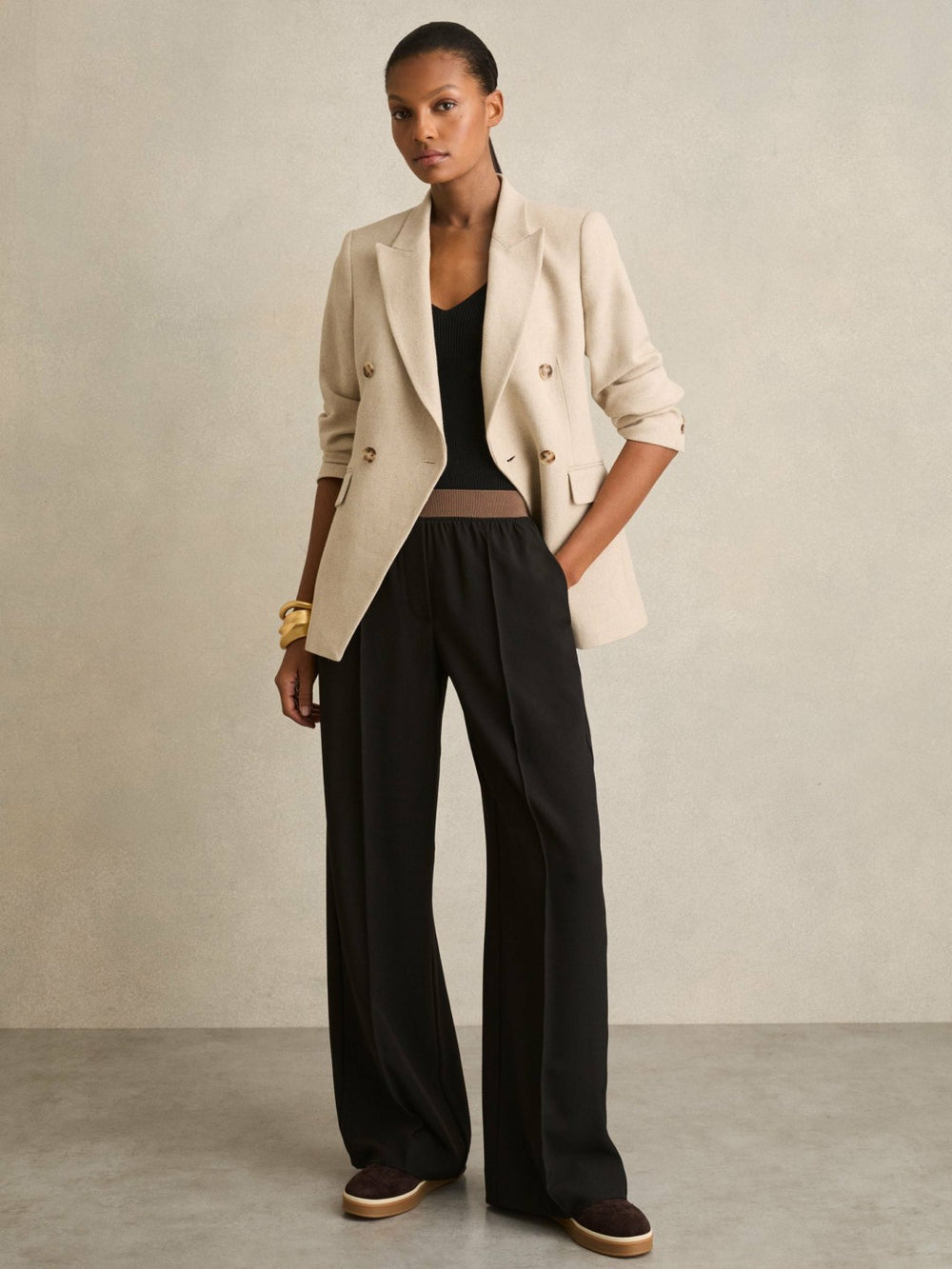 Wide-Leg Elasticated-Waist Trousers Black | Women