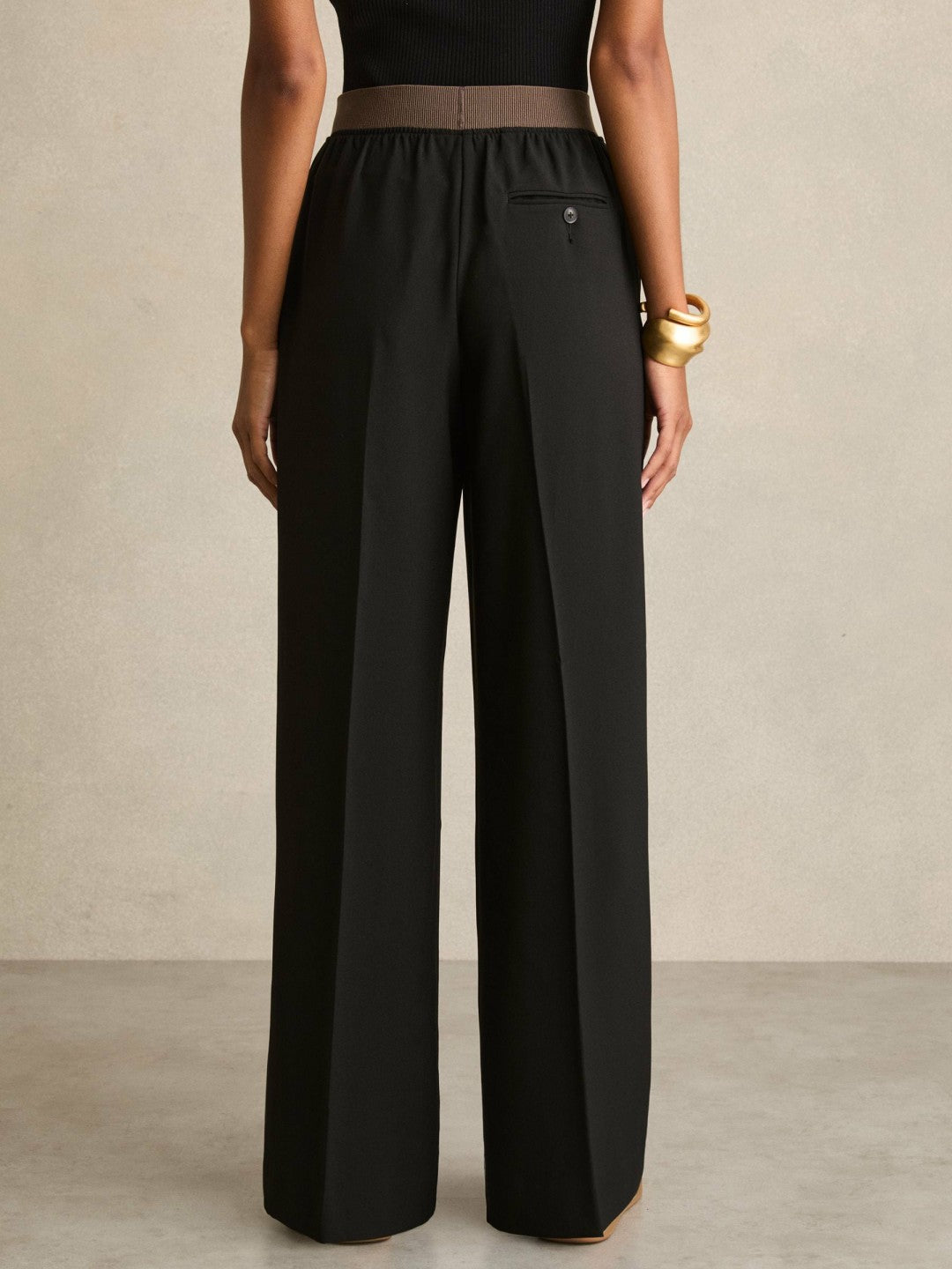 Wide-Leg Elasticated-Waist Trousers Black | Women