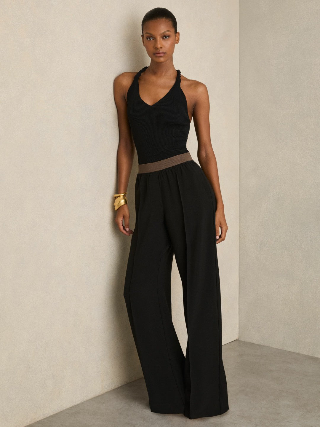 Wide-Leg Elasticated-Waist Trousers Black | Women