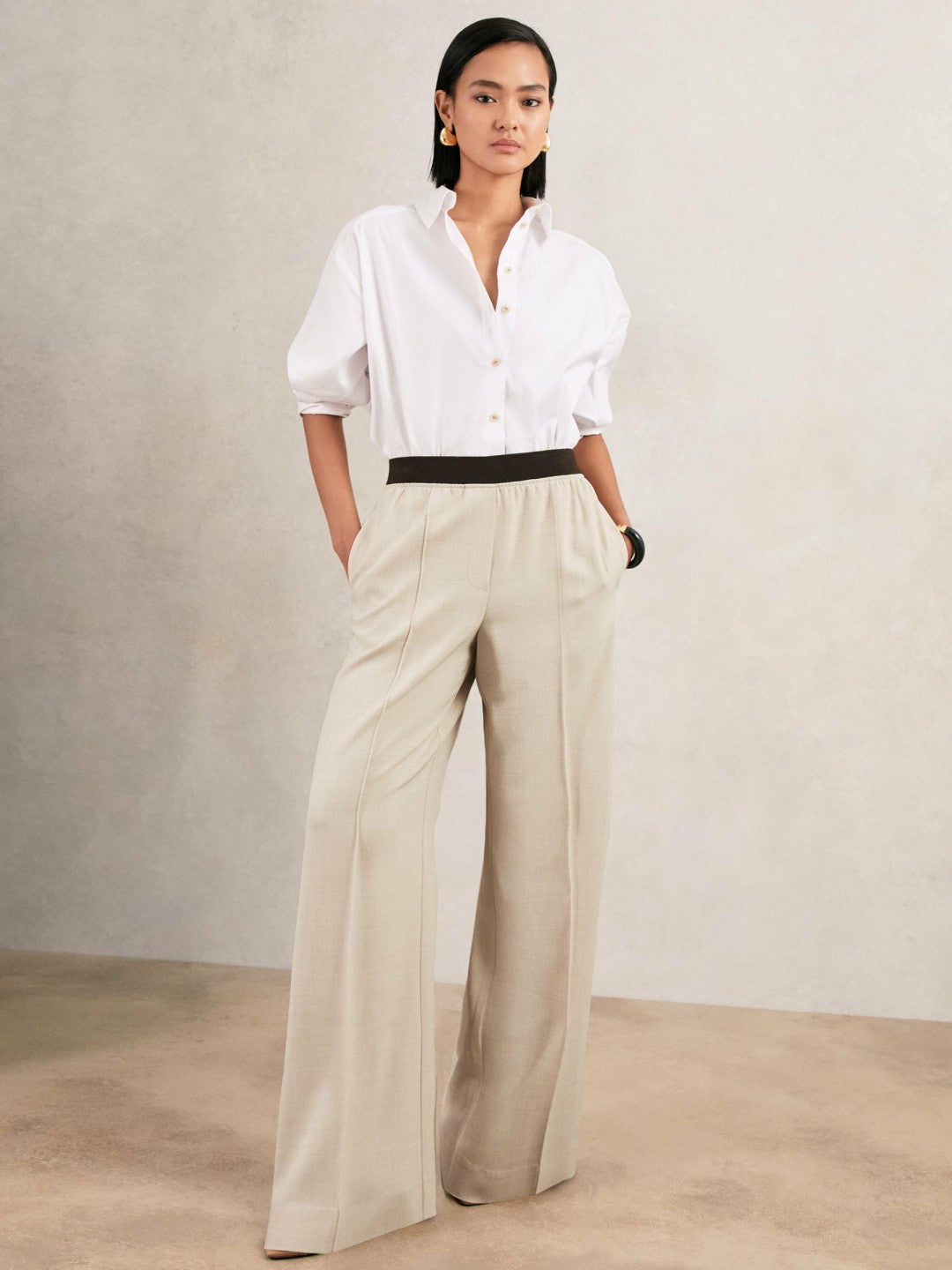 Wide-Leg Elasticated-Waist Trousers Neutral | Women