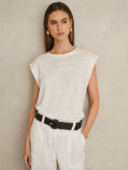 Linen Cap-Sleeve T-Shirt White | Women
