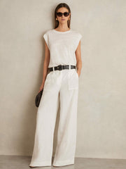 Linen Cap-Sleeve T-Shirt White | Women