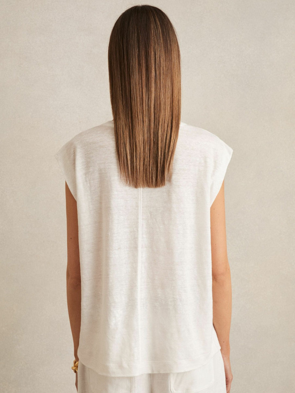 Linen Cap-Sleeve T-Shirt White | Women