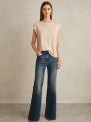 Linen Cap-Sleeve T-Shirt Peach | Women