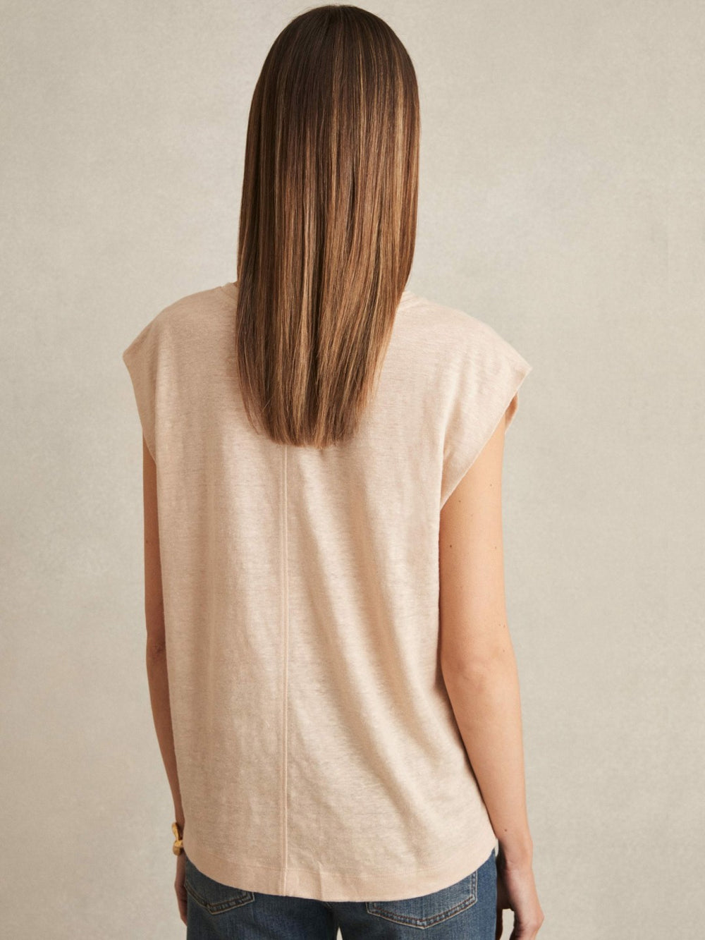 Linen Cap-Sleeve T-Shirt Peach | Women