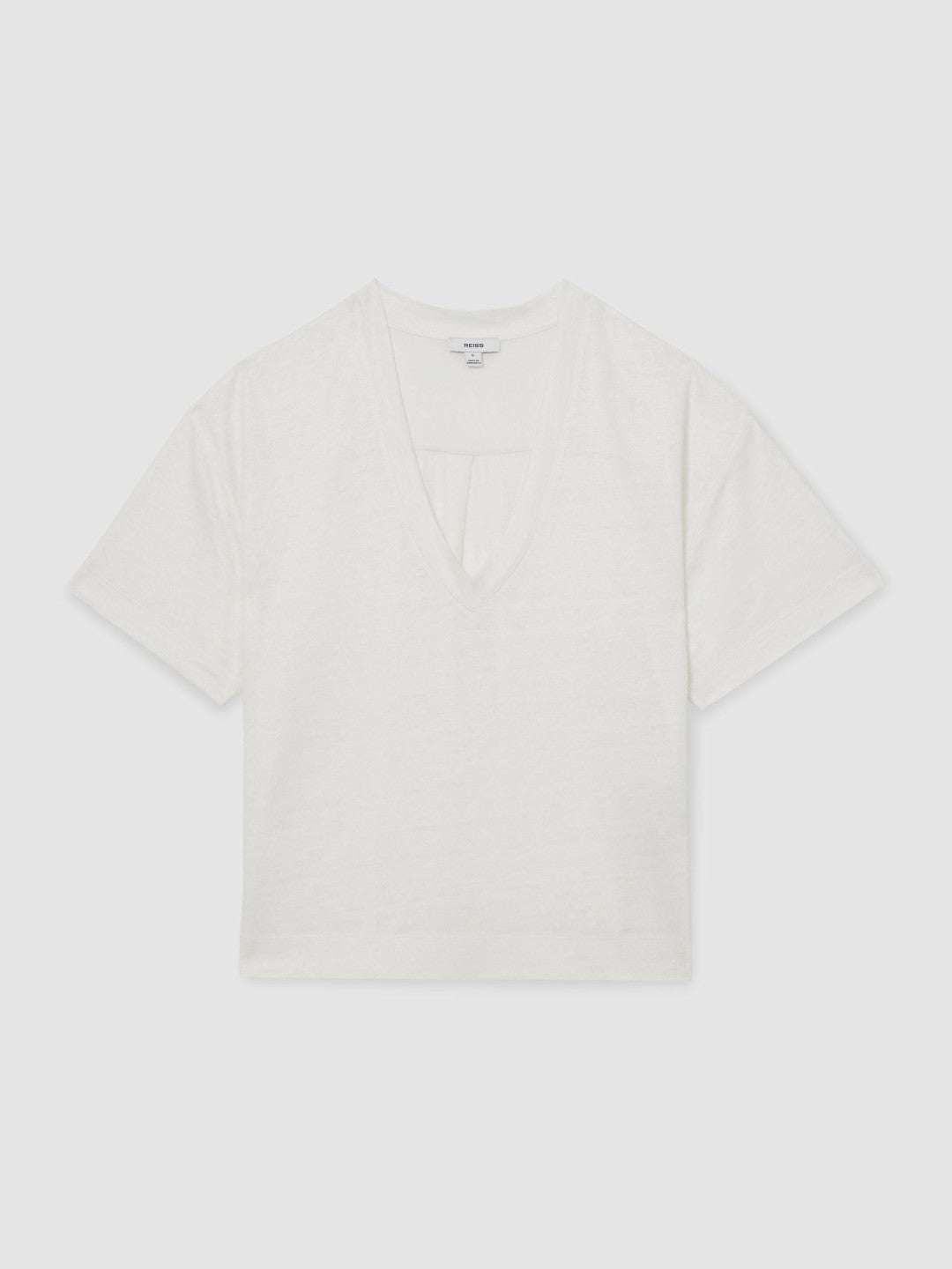 Linen V-Neck T-Shirt White | Women