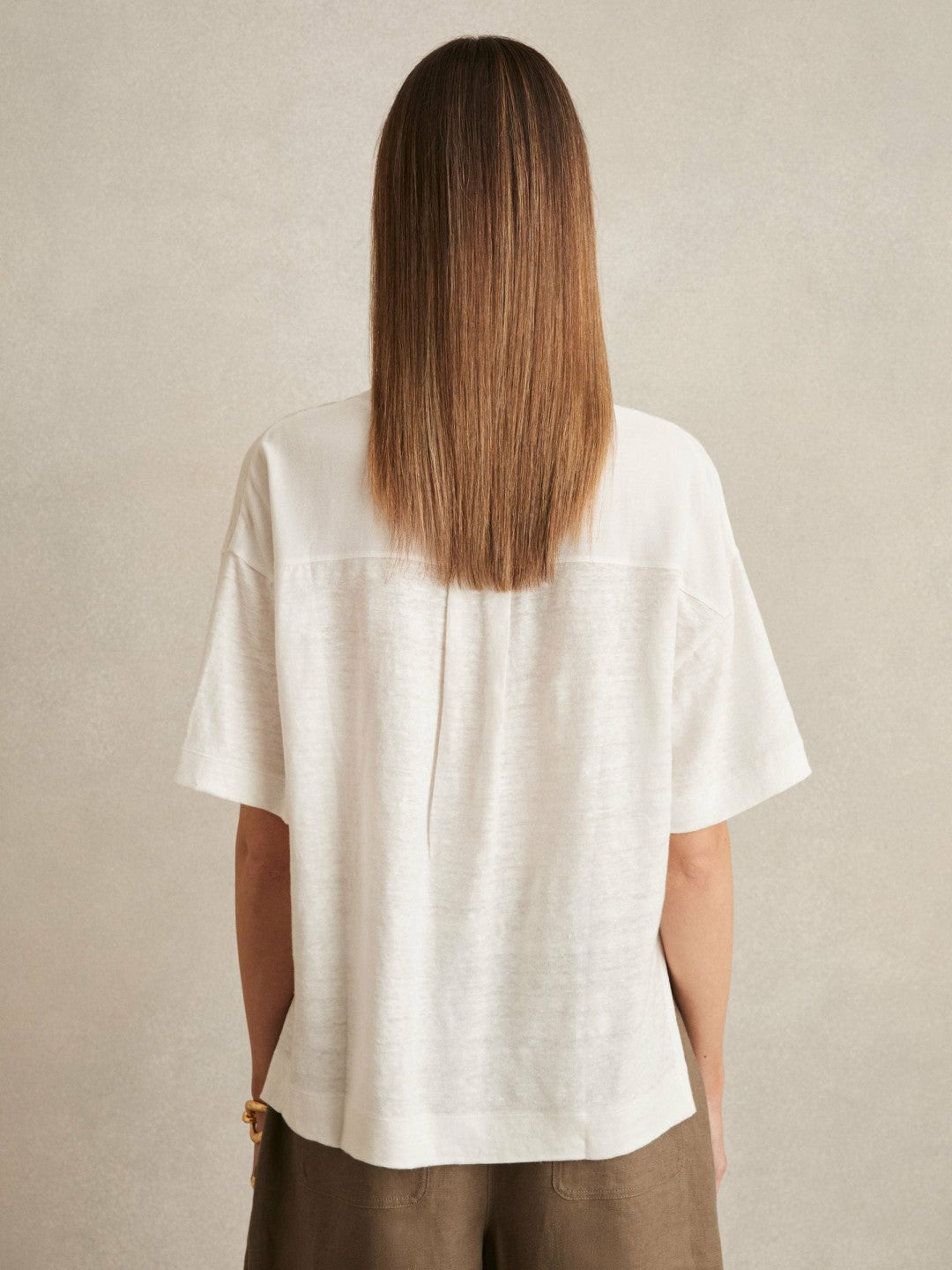 Linen V-Neck T-Shirt White | Women