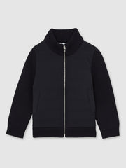 9-13 yrs Hybrid Quilt and Knit Zip Through Jacket Navy | Children & Baby