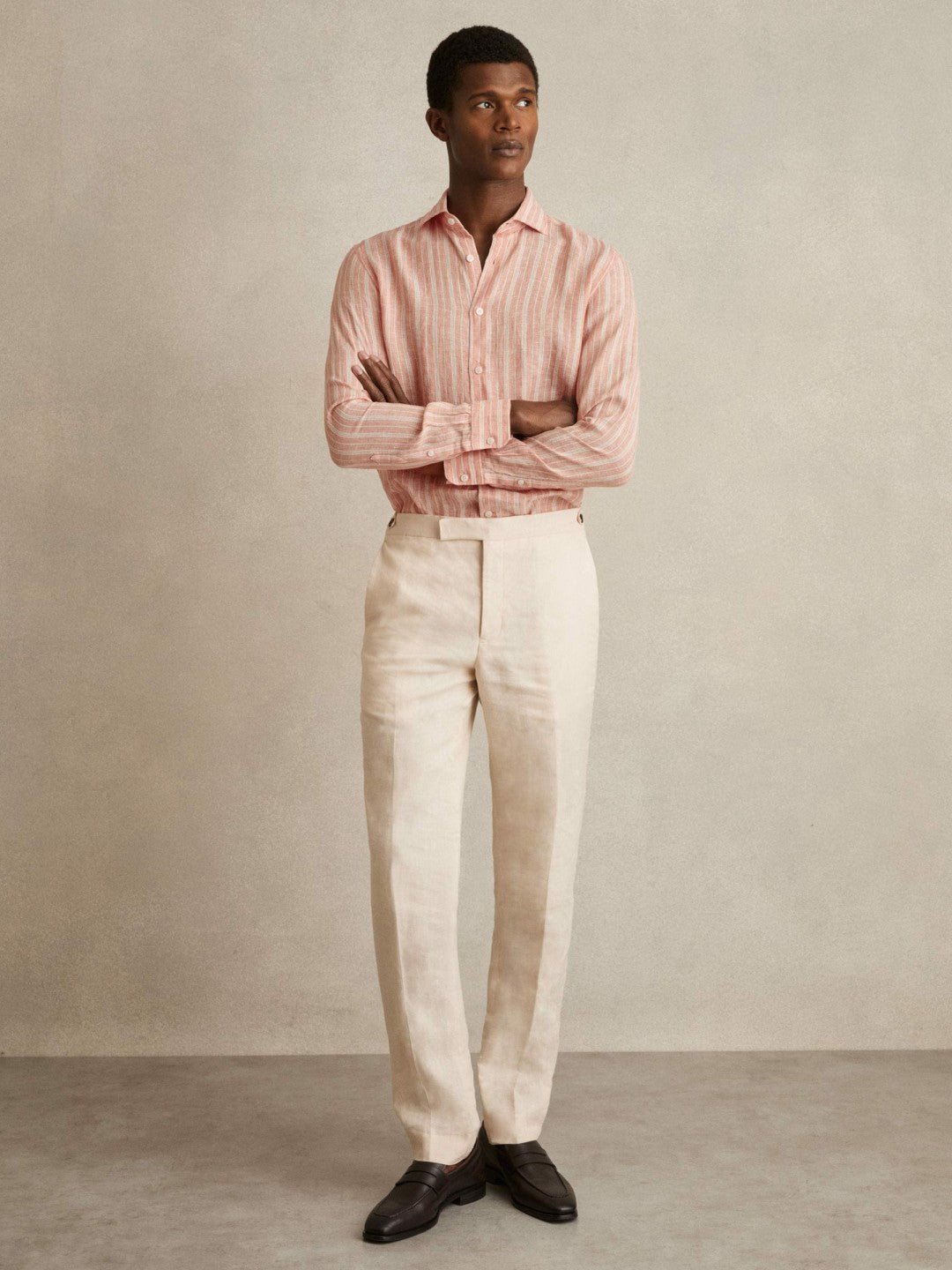 Linen Striped Long Sleeve Shirt Pink Rose/White Bengal Stripe | Men