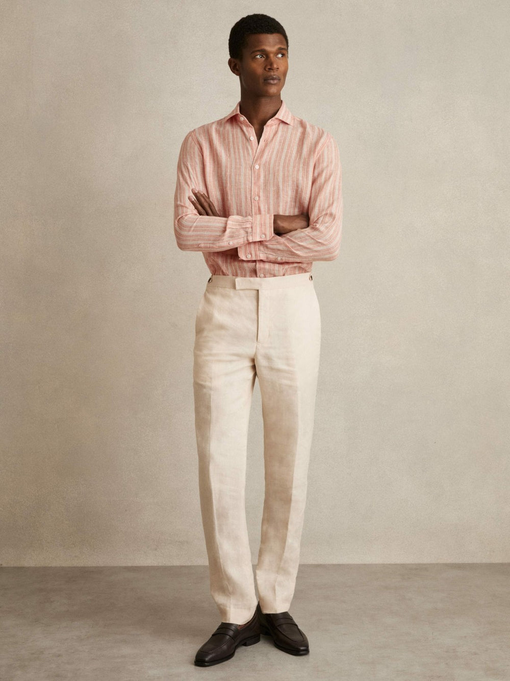 Linen Striped Long Sleeve Shirt Pink Rose/White Bengal Stripe | Men