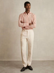 Linen Striped Long Sleeve Shirt Pink Rose/White Bengal Stripe | Men