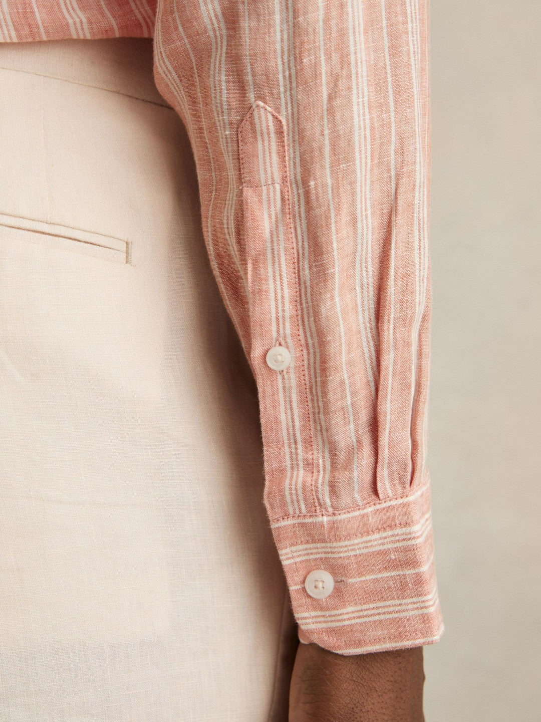 Linen Striped Long Sleeve Shirt Pink Rose/White Bengal Stripe | Men