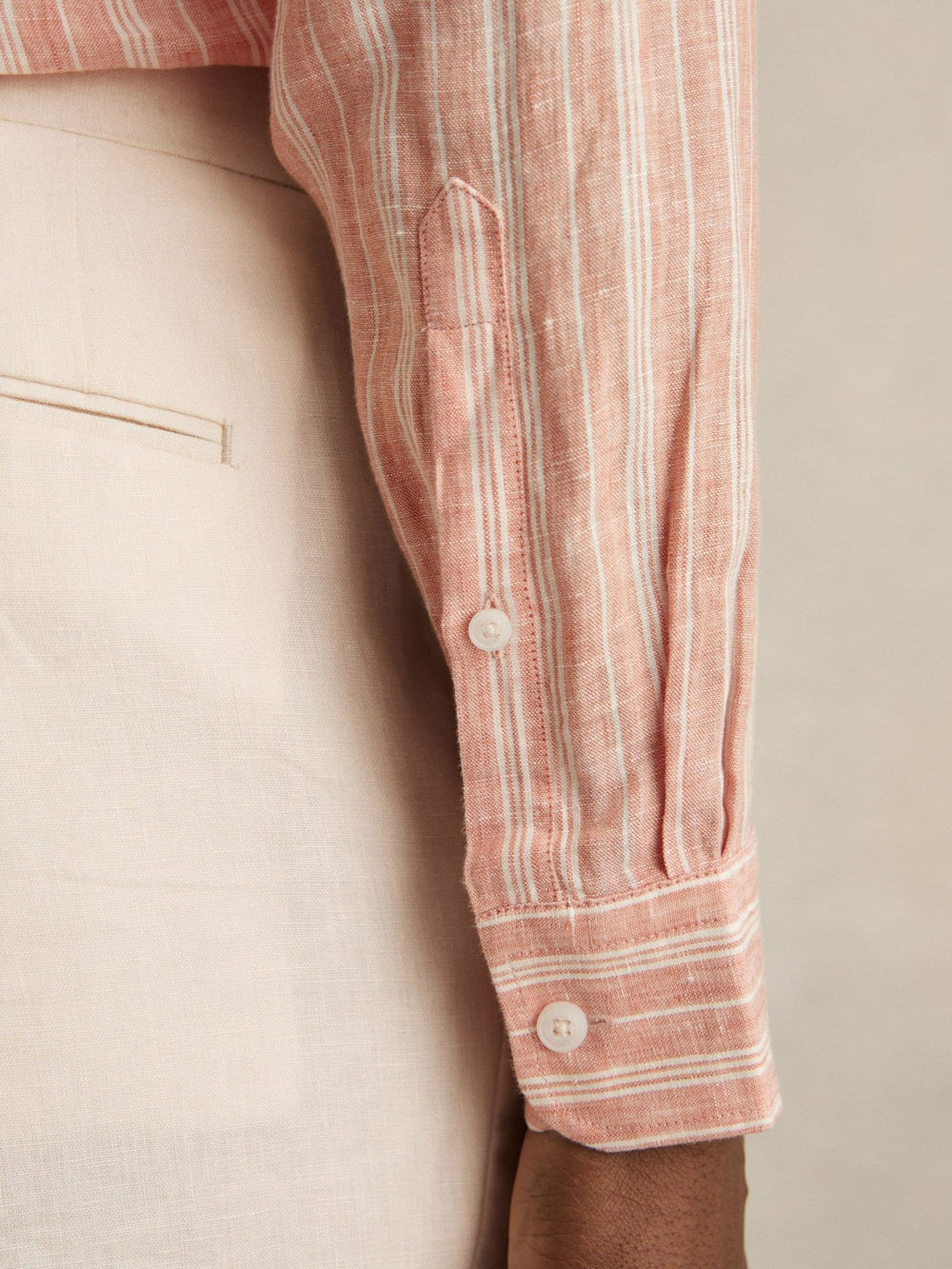 Linen Striped Long Sleeve Shirt Pink Rose/White Bengal Stripe | Men